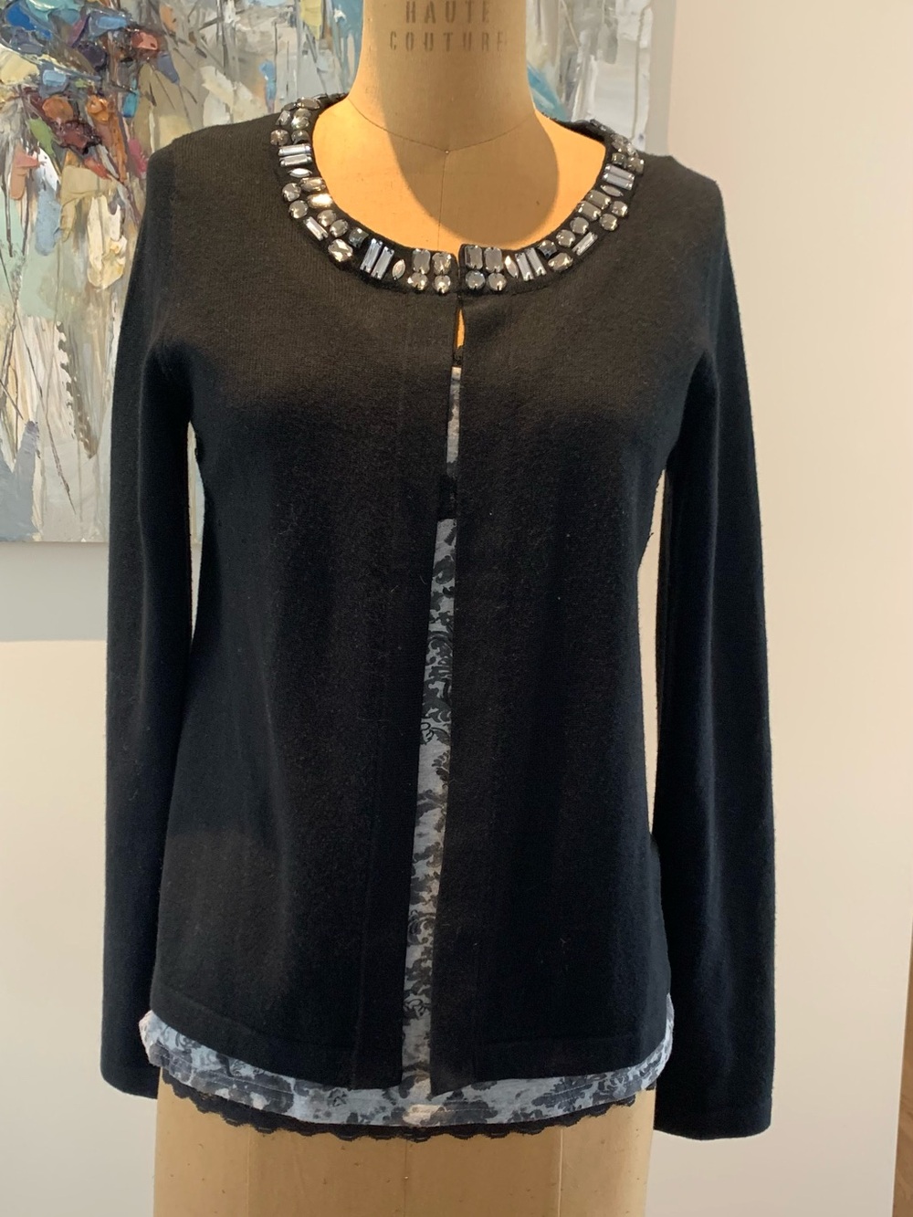 Banana Republic Black Embellished-Neck Cardigan
